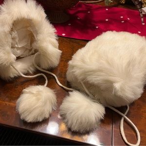 Vintage White Faux Fur Hat and Muff Hand Warmer for Girls-Hard to Find Items